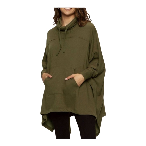 Felina Fleece Lined Poncho One Size Olive Green Cozy Pullover Sweater Wrap - Picture 1 of 5